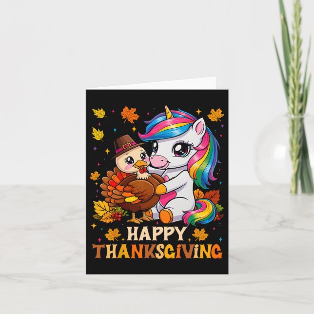 Cute Unicorn Hugs Turkey Happy thanksgiving Girls Kort (Framsida)