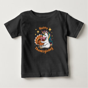 Cute Unicorn Hugs Turkey Happy thanksgiving Girls T Shirt