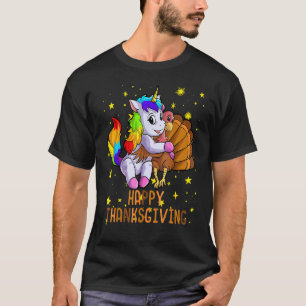 Cute Unicorn Hugs Turkey Happy thanksgiving Girls T Shirt