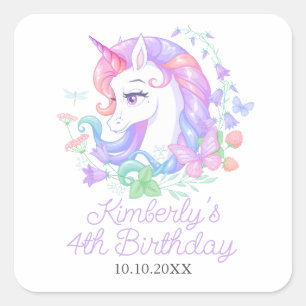 Cute Unicorn i alla åldrar Barns födelsedag Fyrkantigt Klistermärke