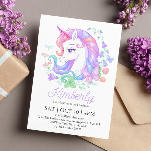 Cute Unicorn i alla åldrar Barns födelsedag Inbjudningar
