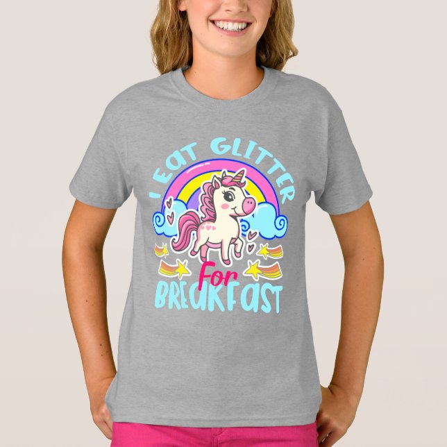Cute Unicorn I Eat Glitter för frukost Girl T Shirt (Framsida)