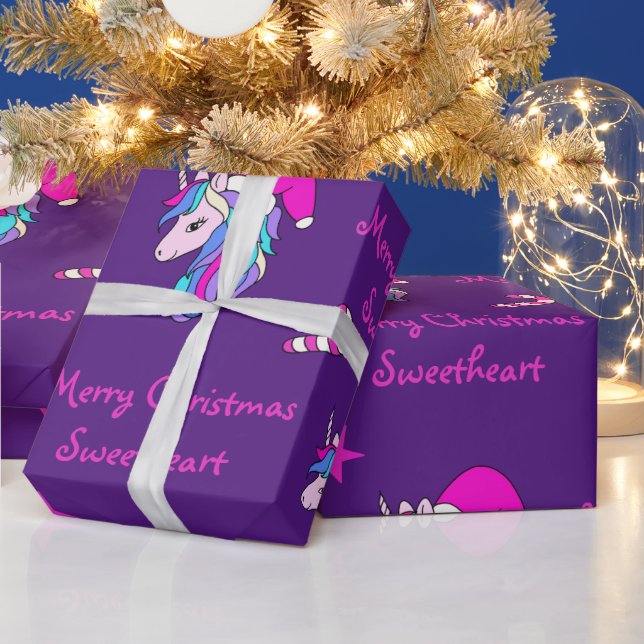 Cute Unicorn i Rosa Santa Hat för jul Presentpapper (Helgdagar)