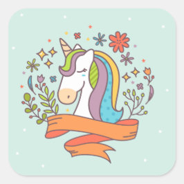 Cute Unicorn i Söt Ice Cream Färg Fyrkantigt Klistermärke