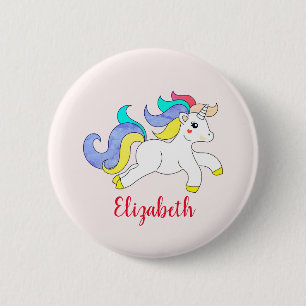 Cute Unicorn Illustration Anpassningsbar Girls Nam Knapp