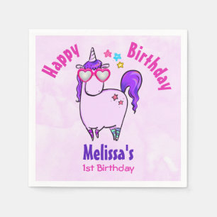 Cute Unicorn in Hjärtformade Glass Birthday Pappersservett