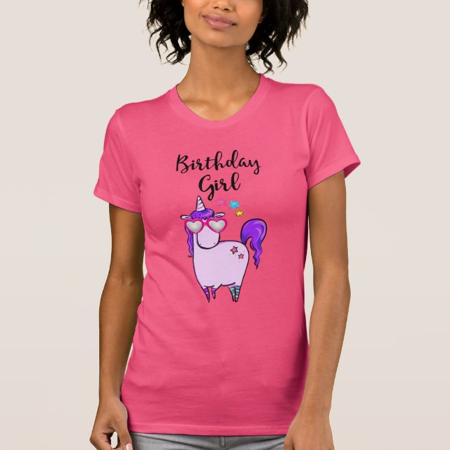 Cute Unicorn in Hjärtformade Glass Birthday T Shirt (Framsida)