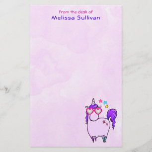 Cute Unicorn in Hjärtformade Glass Brevpapper