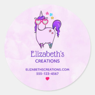 Cute Unicorn in Hjärtformade Glass Business Runt Klistermärke