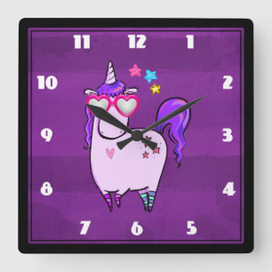 Cute Unicorn in Hjärtformade Glass Fyrkantig Klocka