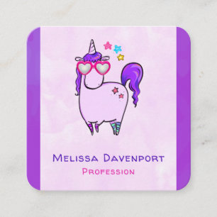 Cute Unicorn in Hjärtformade Glass Fyrkantigt Visitkort