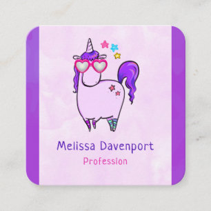 Cute Unicorn in Hjärtformade Glass Fyrkantigt Visitkort
