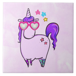 Cute Unicorn in Hjärtformade Glass Kakelplatta