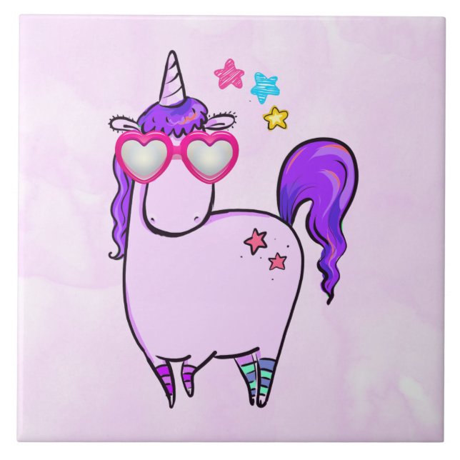 Cute Unicorn in Hjärtformade Glass Kakelplatta (Framsidan)