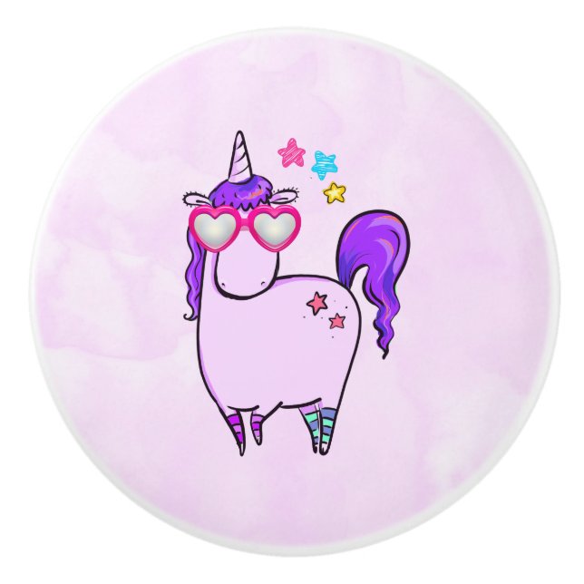 Cute Unicorn in Hjärtformade Glass Knopp (Framsidan)