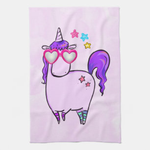 Cute Unicorn in Hjärtformade Glass Kökshandduk