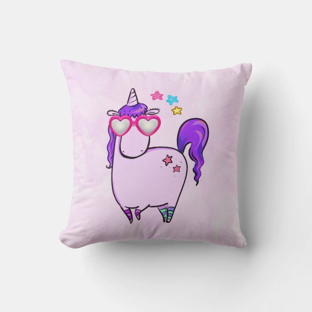 Cute Unicorn in Hjärtformade Glass Kudde (Framsida)