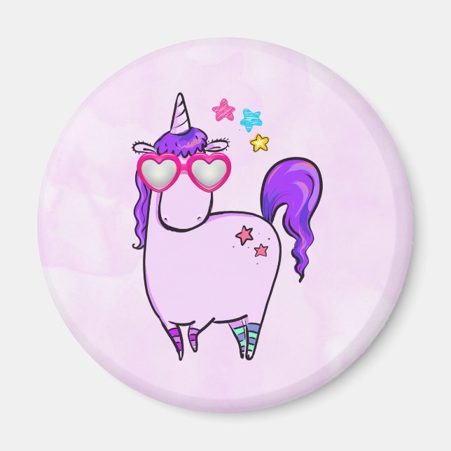 Cute Unicorn in Hjärtformade Glass Magnet (Framsidan)