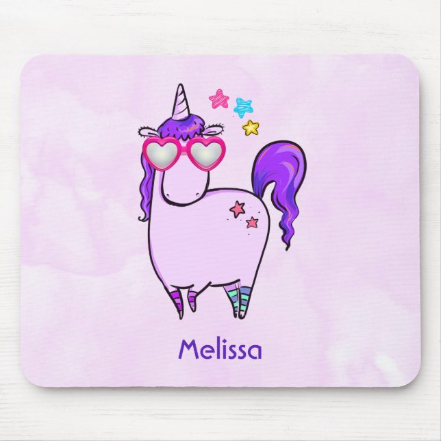 Cute Unicorn in Hjärtformade Glass Musmatta (Framsidan)