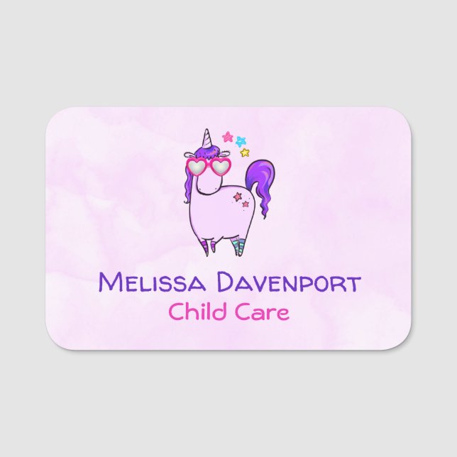 Cute Unicorn in Hjärtformade Glass Namnbricka (Framsida)