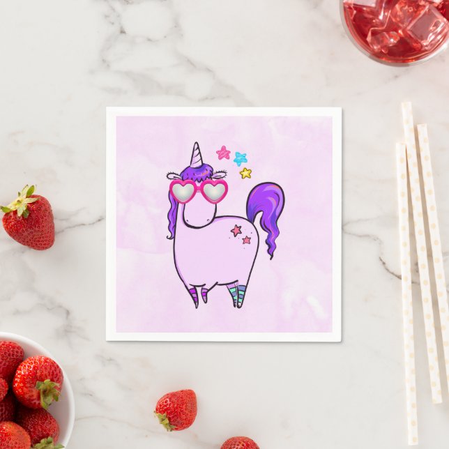 Cute Unicorn in Hjärtformade Glass Pappersservett (Insitu)