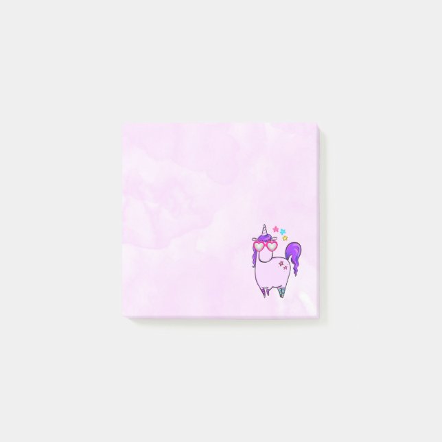 Cute Unicorn in Hjärtformade Glass Post-it Block (Framsida)