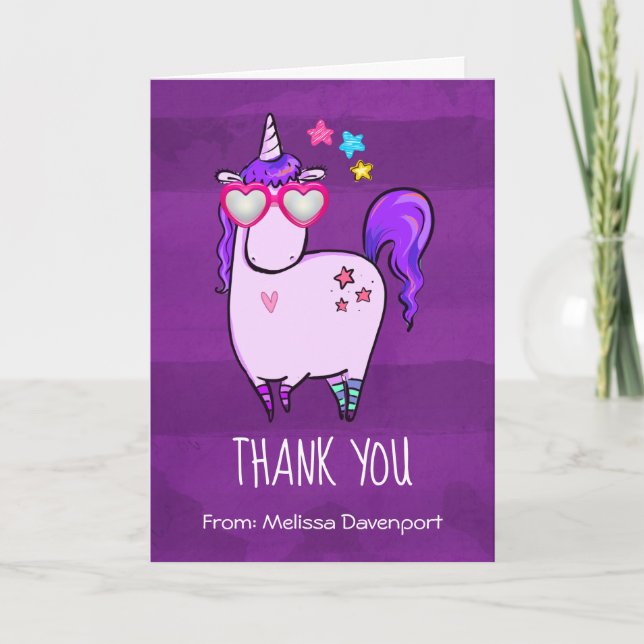 Cute Unicorn in Hjärtformade Glass Tack Kort (Framsida)