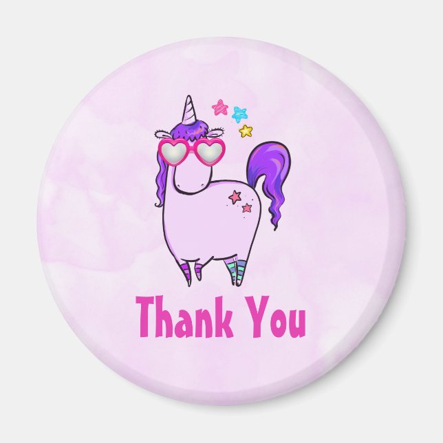 Cute Unicorn in Hjärtformade Glass Tack Magnet (Framsidan)