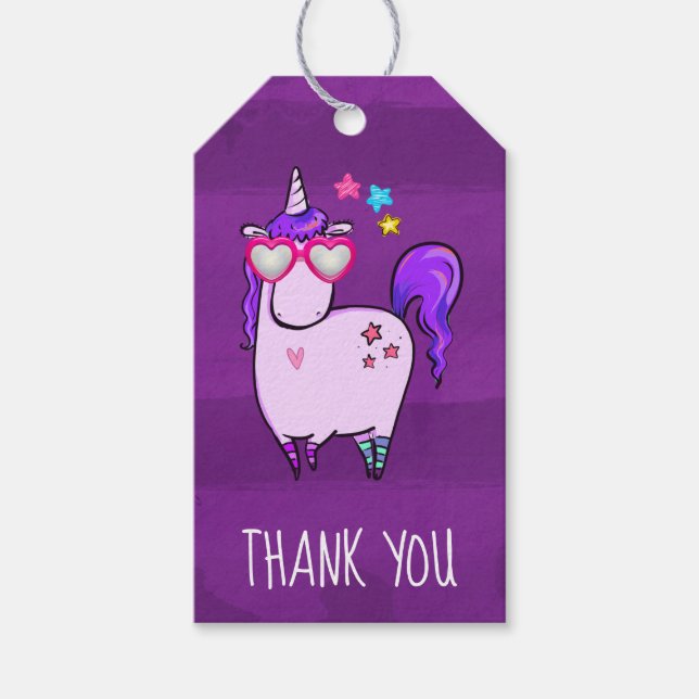 Cute Unicorn in Hjärtformade Glass Tack Presentetikett (Framsidan)