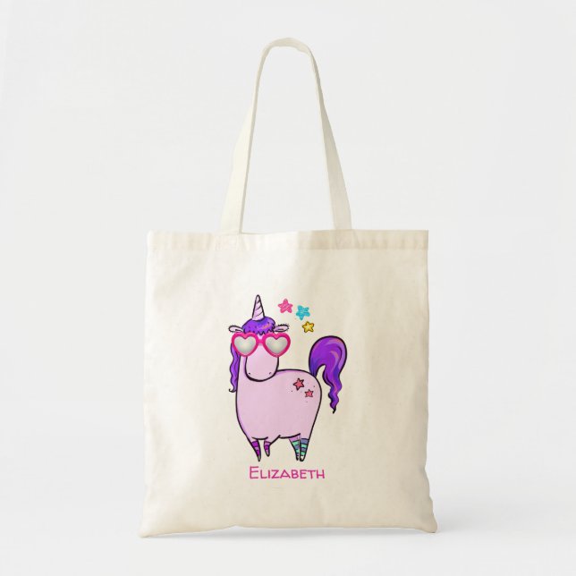 Cute Unicorn in Hjärtformade Glass Tygkasse (Framsidan)