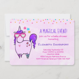 Cute Unicorn in Hjärtformade Glasses Baby Shower Inbjudningar