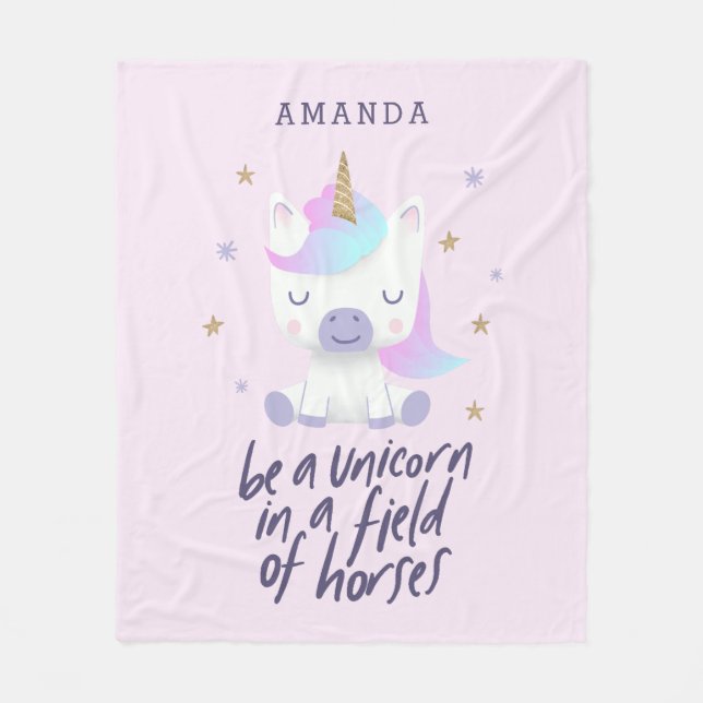 Cute Unicorn-inspirationsoffert | Lägg till Namn Fleecefilt (Framsidan)