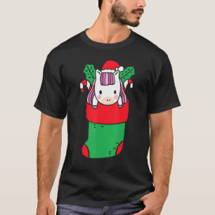 Cute Unicorn Inuti julsock med Candy cane T Shirt