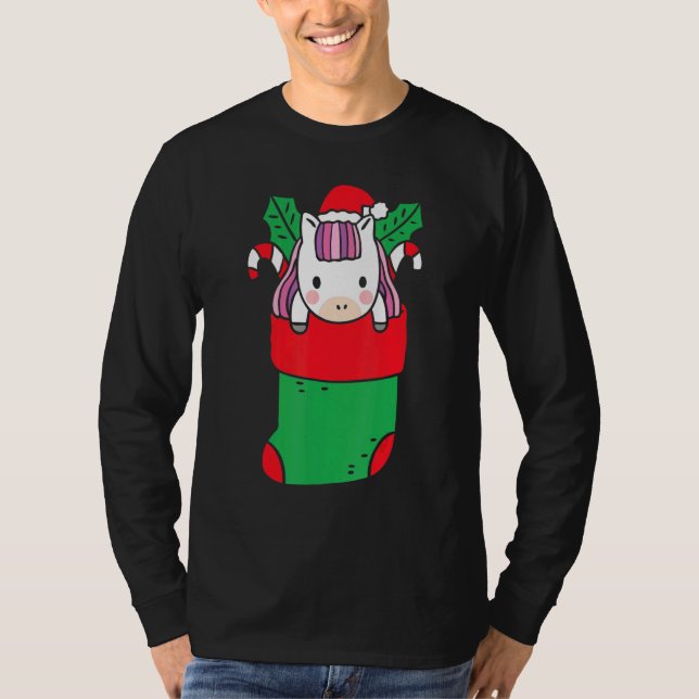 Cute Unicorn Inuti julsock med Candy cane T Shirt (Framsida)