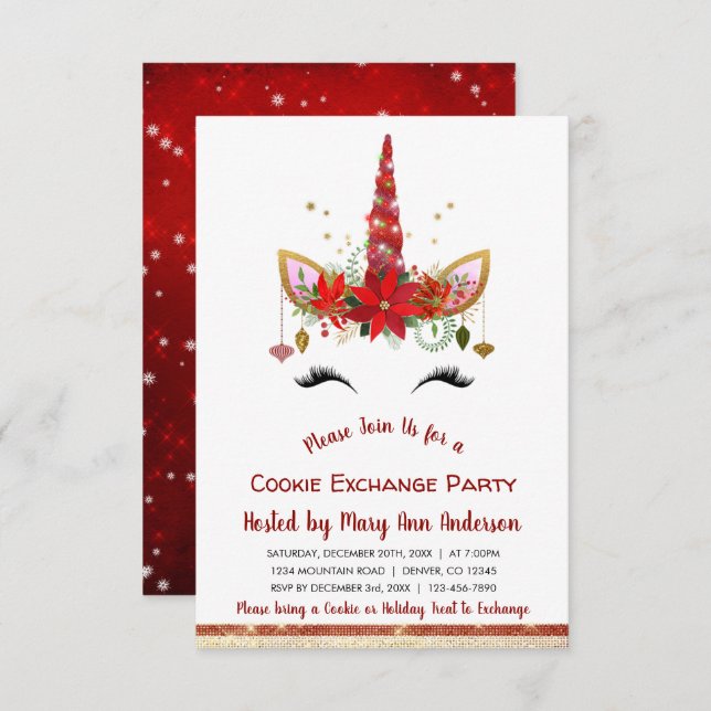 Cute Unicorn-julkaki Exchange Party Inbjudningar (Fram/baksida)