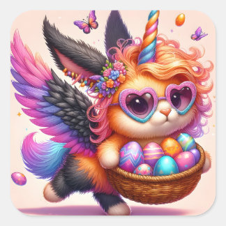 Cute Unicorn Kattunge Fyrkantigt Klistermärke