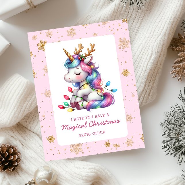 Cute Unicorn Kids Christmas Julkort (Skapare uppladdad)