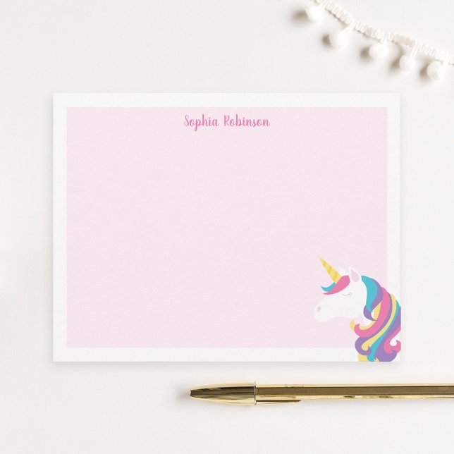 Cute Unicorn Kids Personlig Stationery Flat Anteckningskort (Skapare uppladdad)