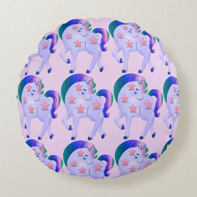 Cute Unicorn Kids Rund Kudde (Framsidan)