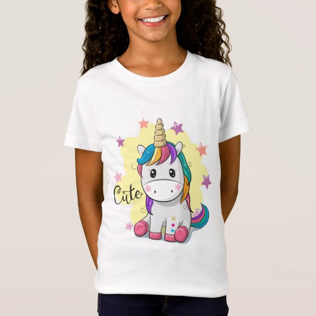 Cute Unicorn Kids tshirt T Shirt (Framsida)