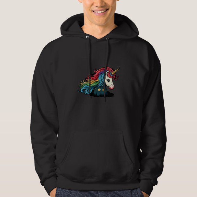 Cute Unicorn LGBTQ Pride Rainbow Horse Hoodie (Framsida)