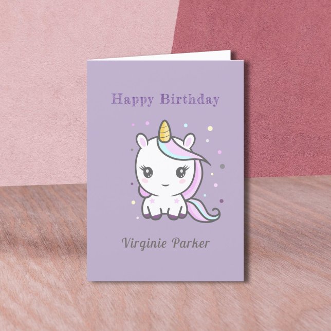Cute Unicorn Lila Birday Card Tack Kort (Cute Unicorn Purple Birthday Card )