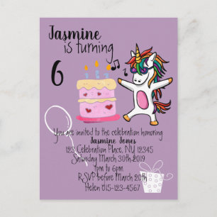 Cute Unicorn Lila Birthday Inbjudan Vykort