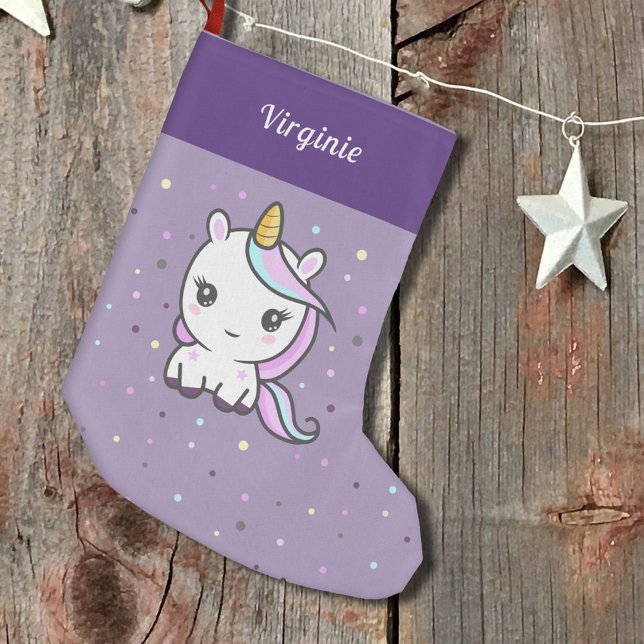 Cute Unicorn Lila-julklapp Liten Julstrumpa (Cute Unicorn Purple Christmas Stocking)