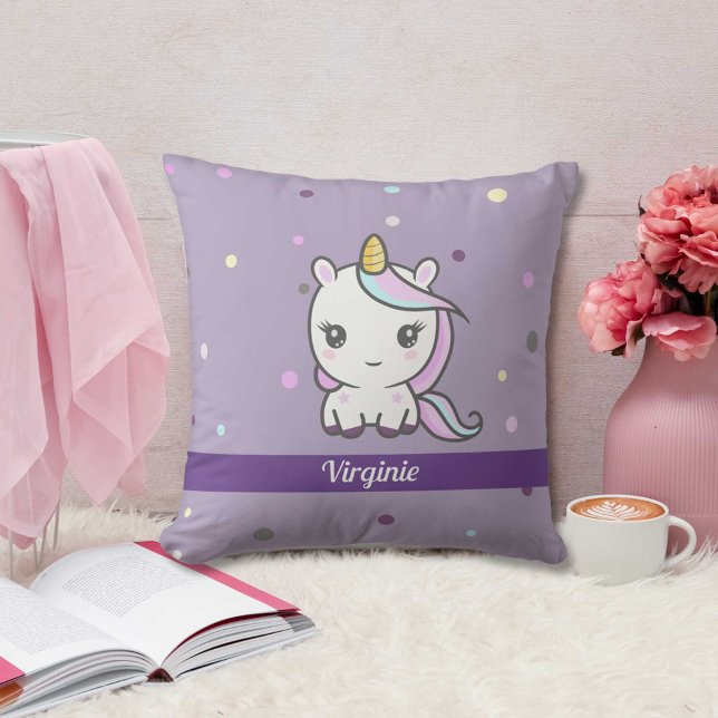 Cute Unicorn Lila Pillow Kudde (Cute Unicorn Purple Pillow)