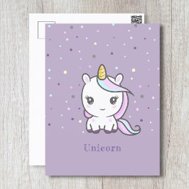 Cute Unicorn Lila Postcard Vykort