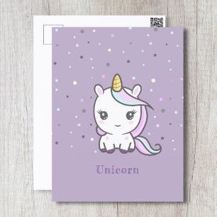 Cute Unicorn Lila Postcard Vykort