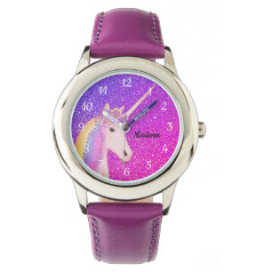 Cute Unicorn Lila Rosa Glitter Ombre Personalize Armbandsur