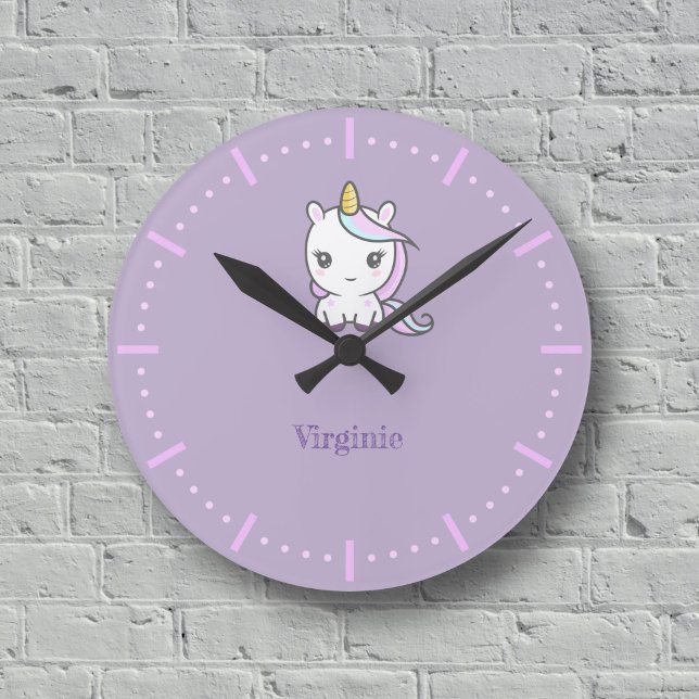 Cute Unicorn Lila Wall Clock Rund Klocka (Cute Unicorn Purple Wall Clock)