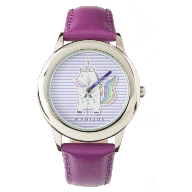 Cute Unicorn - Lilac Stripe Armbandsur (Framsida)